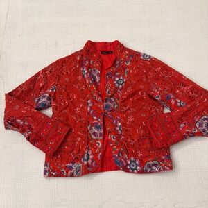 Vintage PHOOL Red Medium Floral Chinese Embroidered Sequin Statement Blouse Top